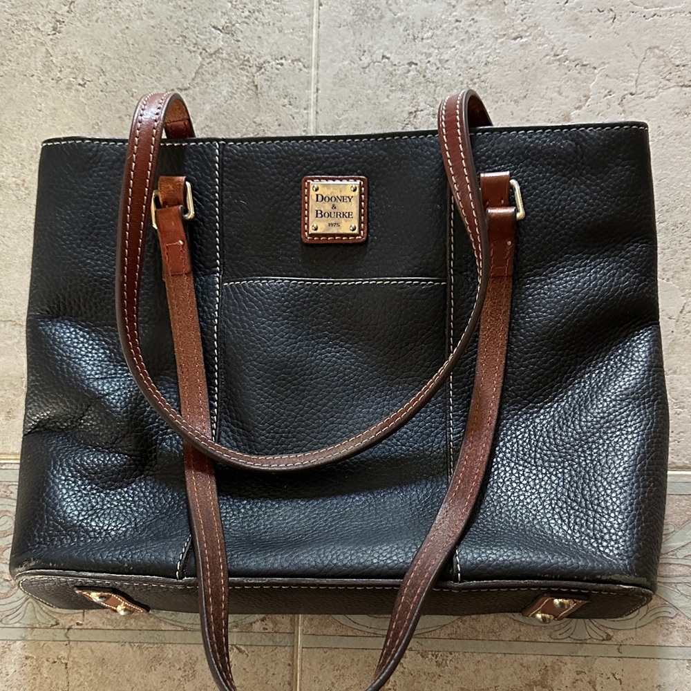 Dooney & Bourke Black Tote with Brown Straps